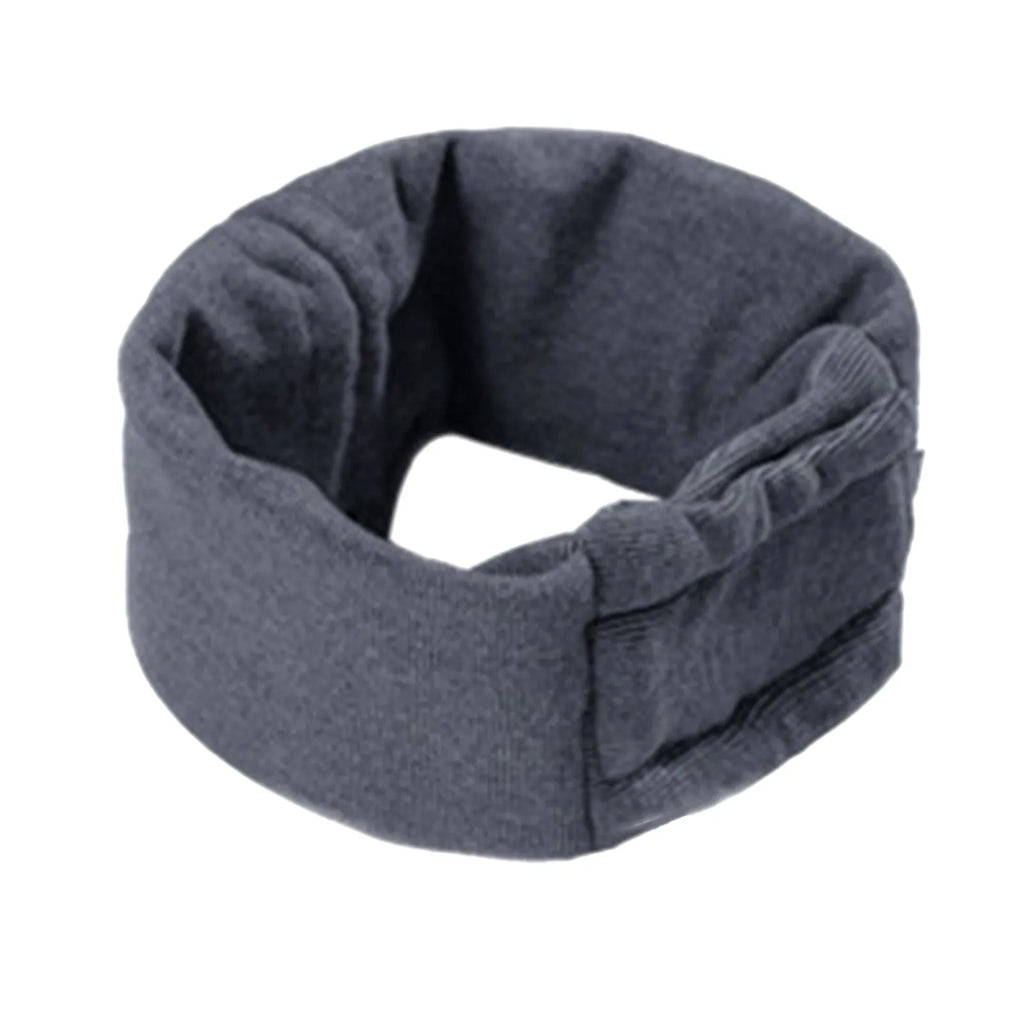 Black dog calming hoodie head wrap with earmuffs on a pet