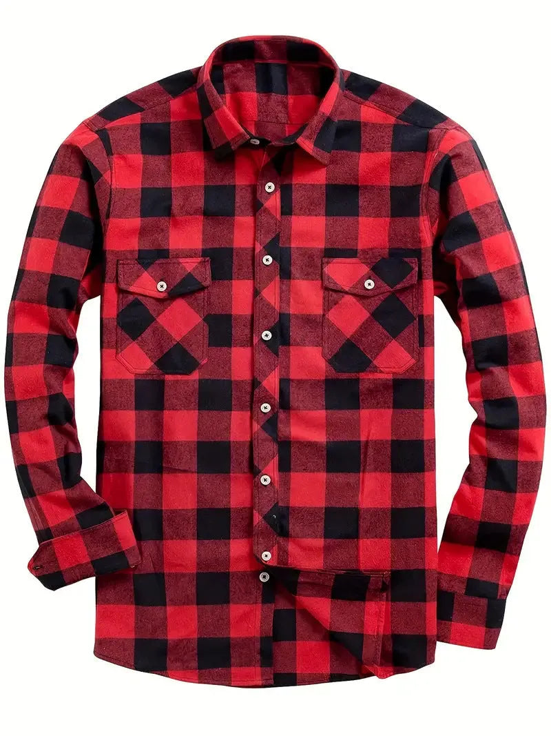 Flannel Plaid Shirt for Men All Seasons Versatile Loose Fit Long Sleeve Cardigan Style in Multiple Colours Black Blue White Red Orange Purple Yellow Green and Sizes S M L XL XXL XXXL