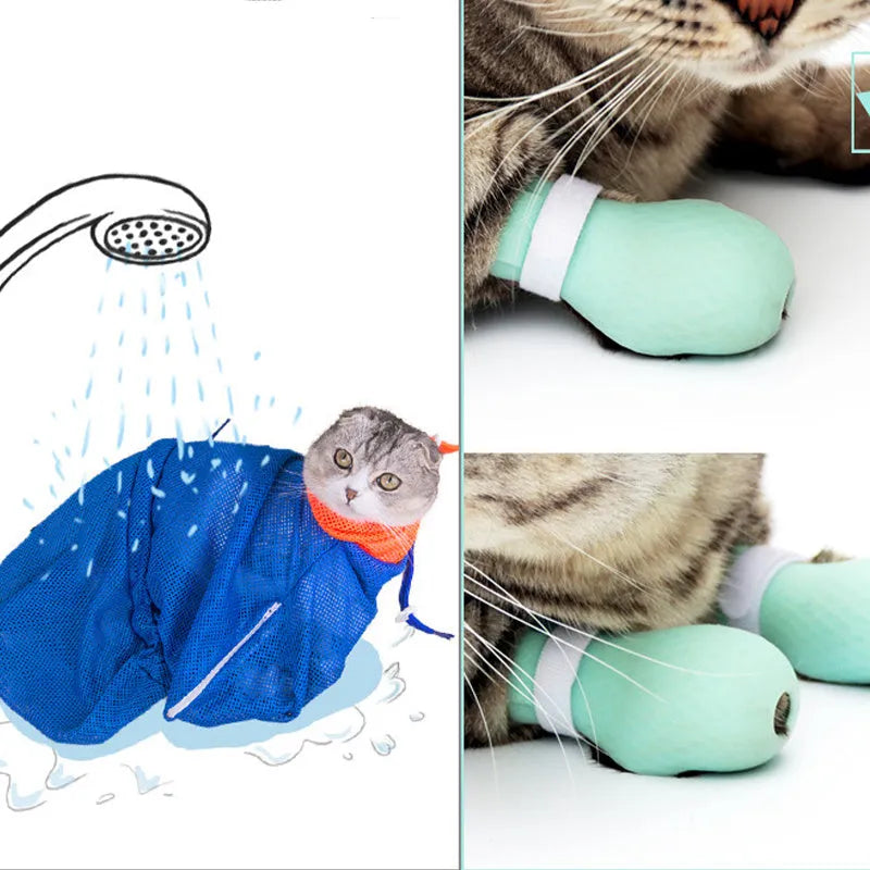 Set of four green silicone covers designed to fit over a cat's front paws.