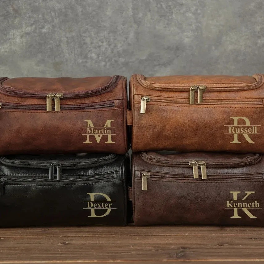 Men's personalised PU leather travel bag in black, light brown, brown, or dark brown colour