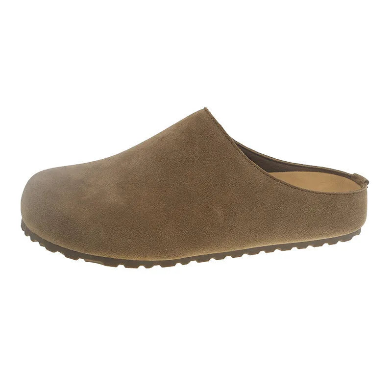 Ugly soft flat Boken slip-on slippers in apricot colour with square toe and microfiber upper