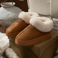 Women's cotton slippers with suede upper and bear logo heel cover in solid colour, round toe, casual style