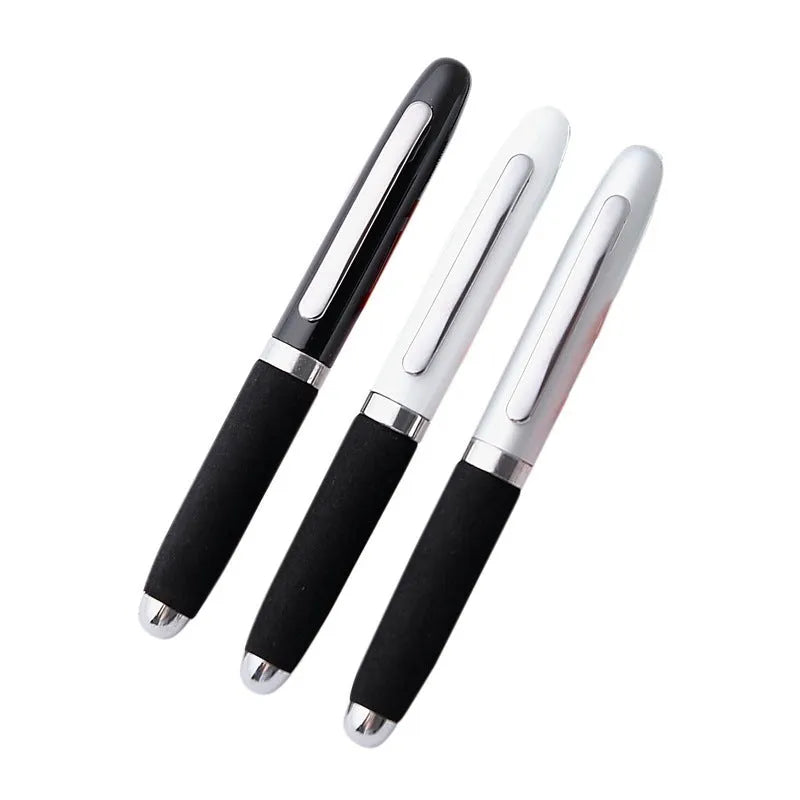 Metal ballpoint pen with EVA cap showing 1.0mm tip and compact 112mm length