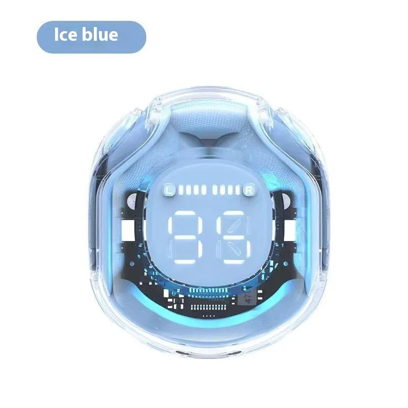 Transparent Bluetooth headset with breathing light and digital display in black