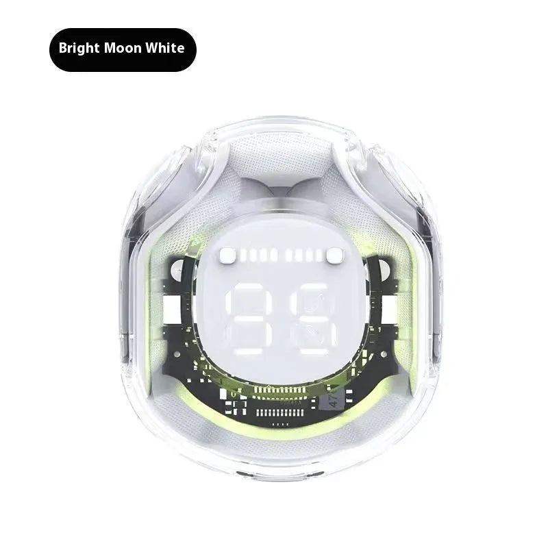 Transparent Bluetooth headset with breathing light and digital display in black