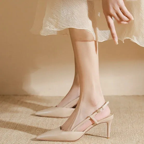 Apricot women's high-heeled sandals with single-line buckle toe and thin belt design