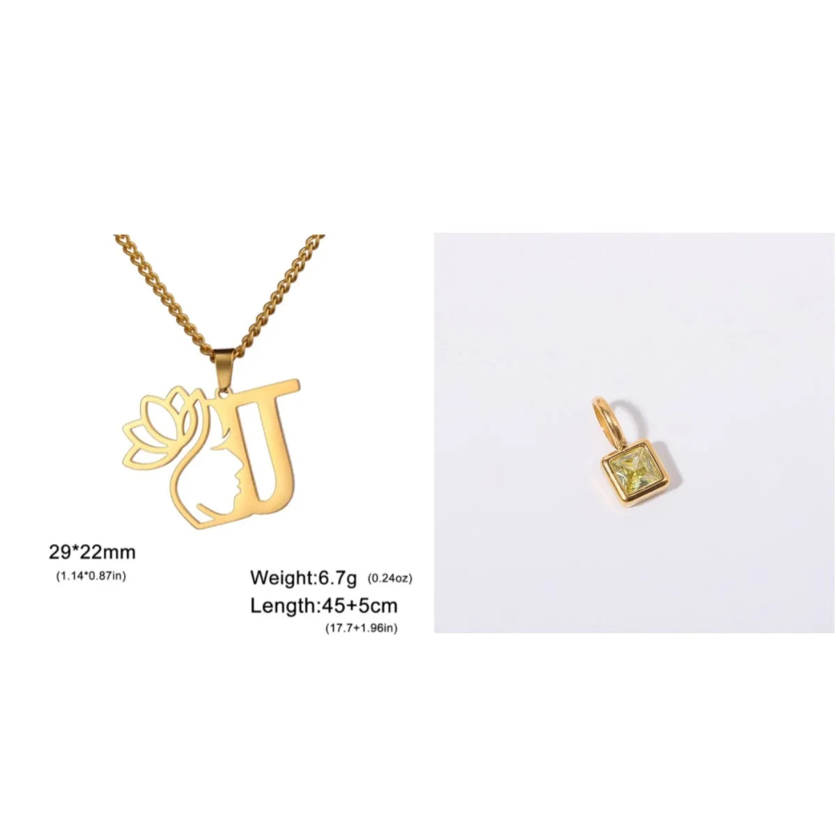 Stainless steel cross chain necklace with letter pendant in gold or silver electroplated finish