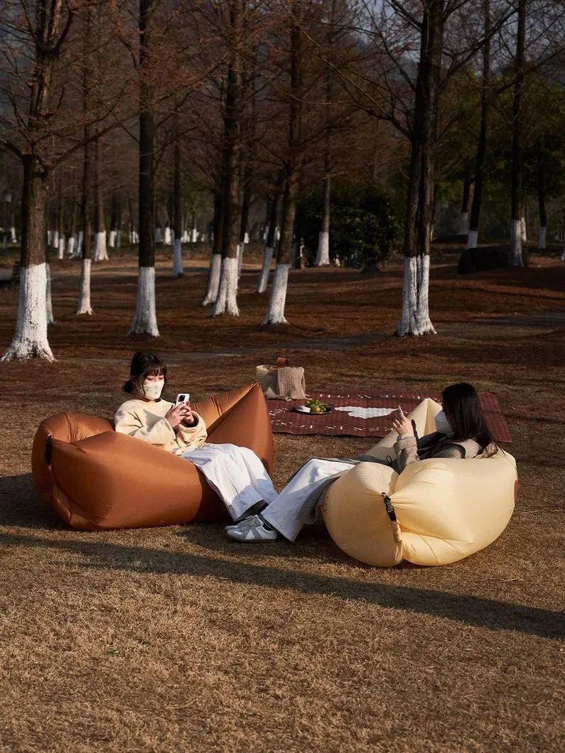 Inflatable sofa in plaid oxford cloth, 180 x 75 x 55cm inflated, 150kg capacity, portable camping air bed