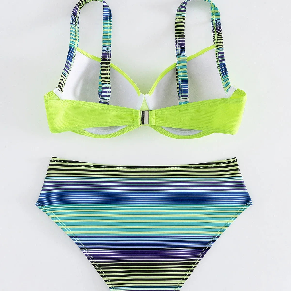 Women's green printed halter bikini set with split briefs in polyester fabric