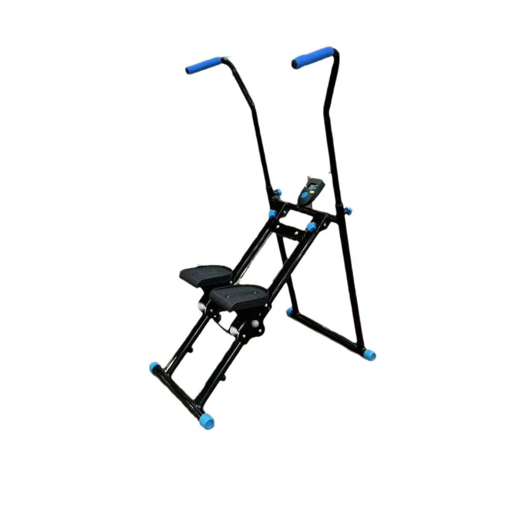 White foldable treadmill with attached indoor climbing frame for home gym use