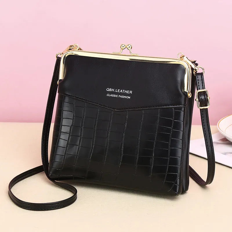 Retro solid colour PU leather messenger shoulder bag 18x4x17cm with embossed finish and multiple internal pockets