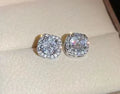Square diamond earrings for women in silver or gold with a geometric cold style design