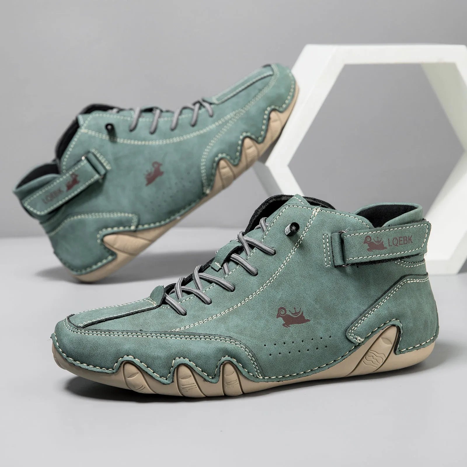 Men's brown octopus design high-top Martin boots with flat rubber sole