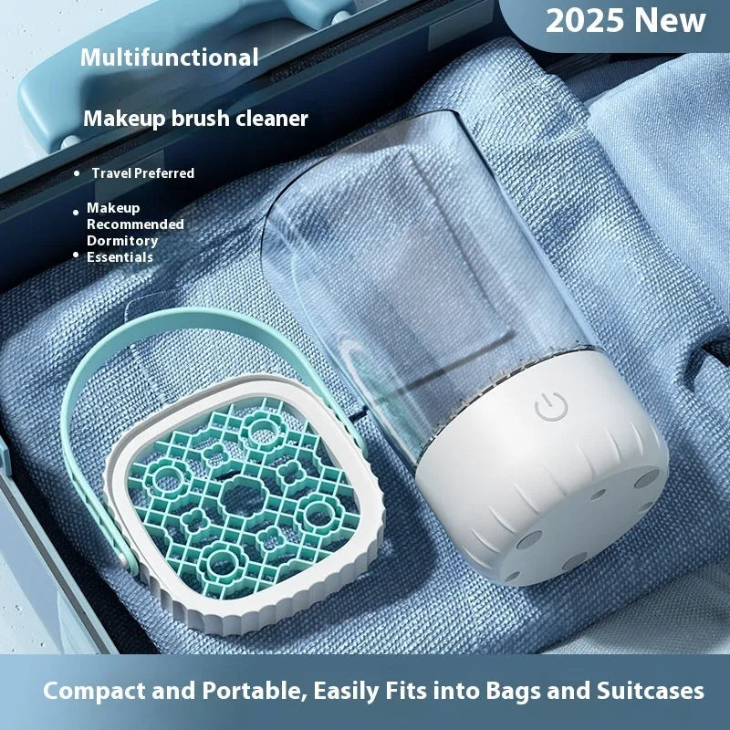 White plastic rechargeable electric cleaning brush for makeup brushes.
