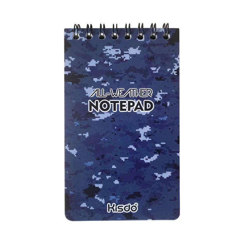A5 spiral-bound waterproof notepad with PP cover and stone paper, shown in camouflage colour option.