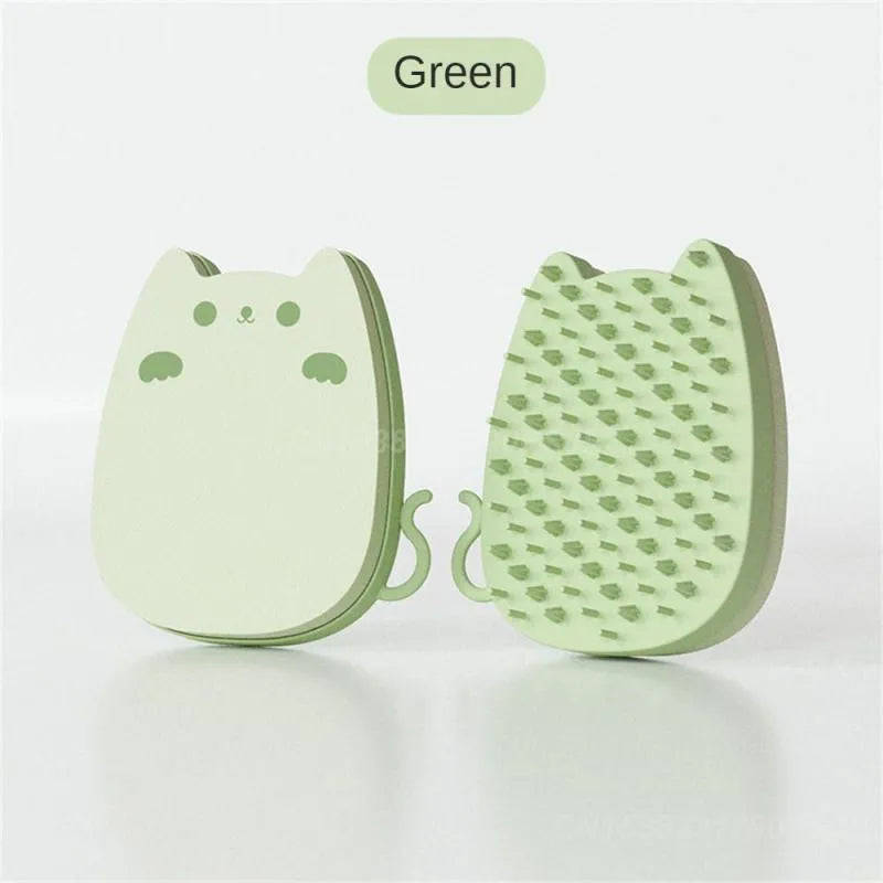 Blue silicone sponge pet grooming brush with comb teeth for removing cat and dog hair.