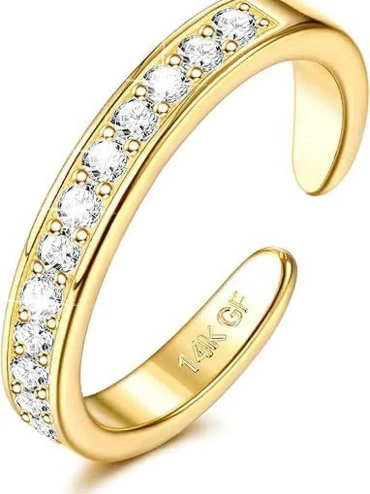 Geometric alloy toe ring on a toe, showing golden diamond, flower, rhinestone, and water drop plating options.