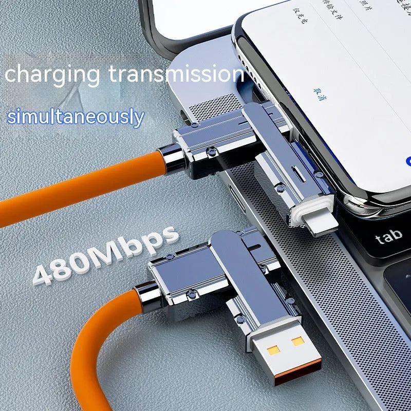 Orange fast charge mobile phone charging cable with zinc alloy connector, 1m length