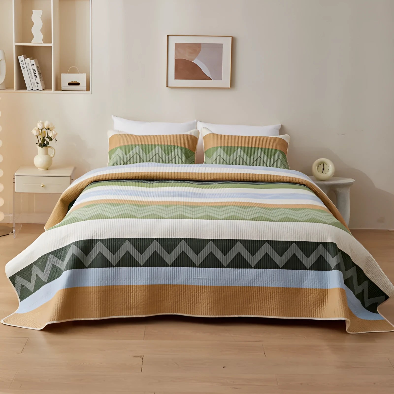 Pure cotton printed bed sheet three-piece set in bedspread style for 2.2 metre beds