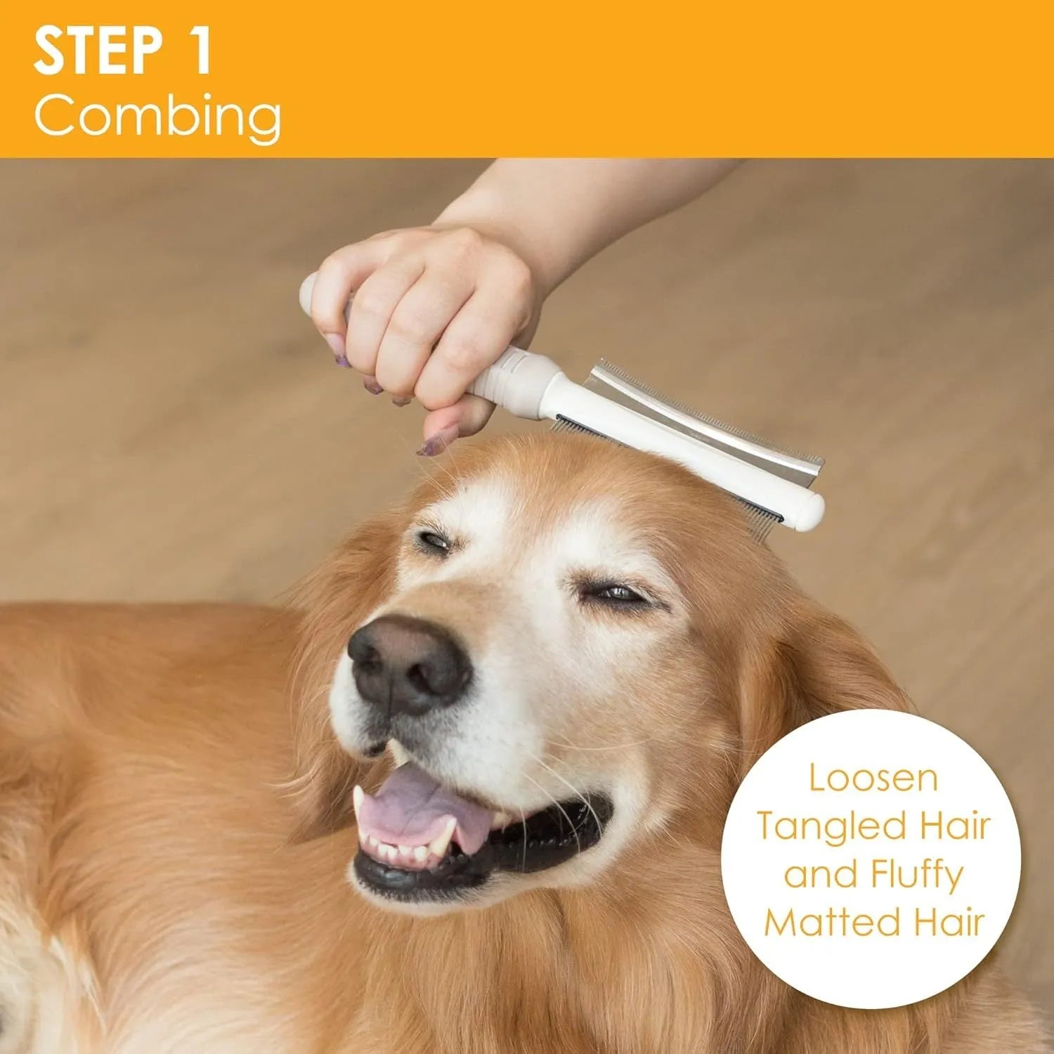 White double-sided dog and cat grooming brush with curved comb and deshedding brush sides.