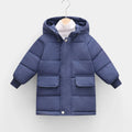 Children's mid-length hooded thickened jacket in polyester fibre with zipper, available in multiple colours