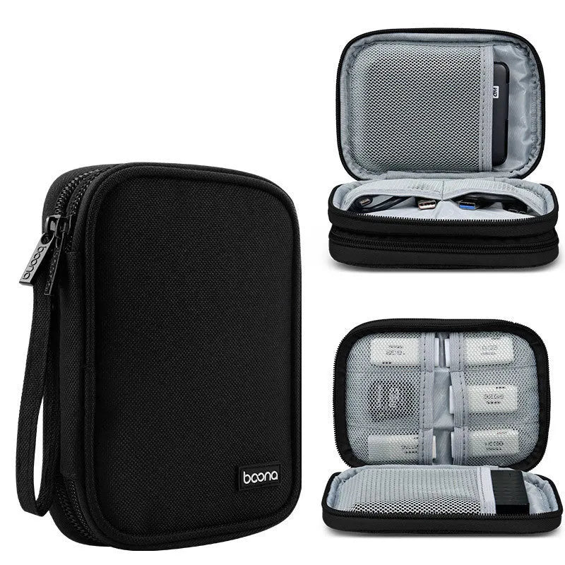 A grey and a black Oxford cloth protective case for a 2.5-inch mobile hard disk.