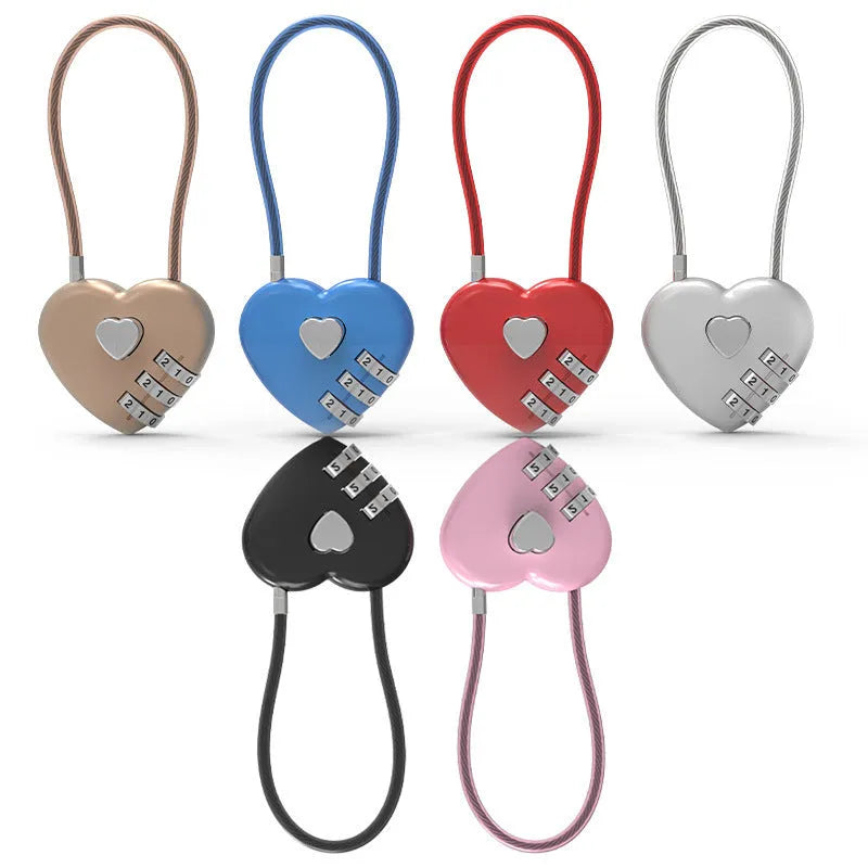 Heart shaped ABS plastic bike lock with steel cable in assorted colours and lengths for securing helmets.