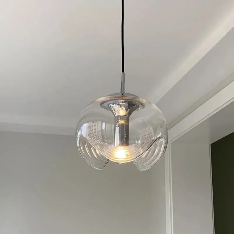 Modern minimalist glass chandelier with transparent shade, 250mm in size.
