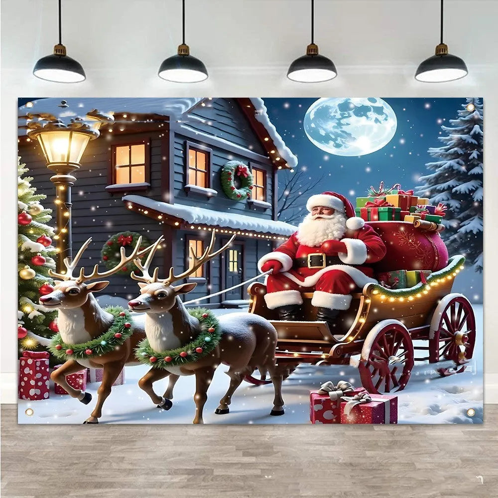 Christmas banner featuring Santa Claus design on polyester fabric