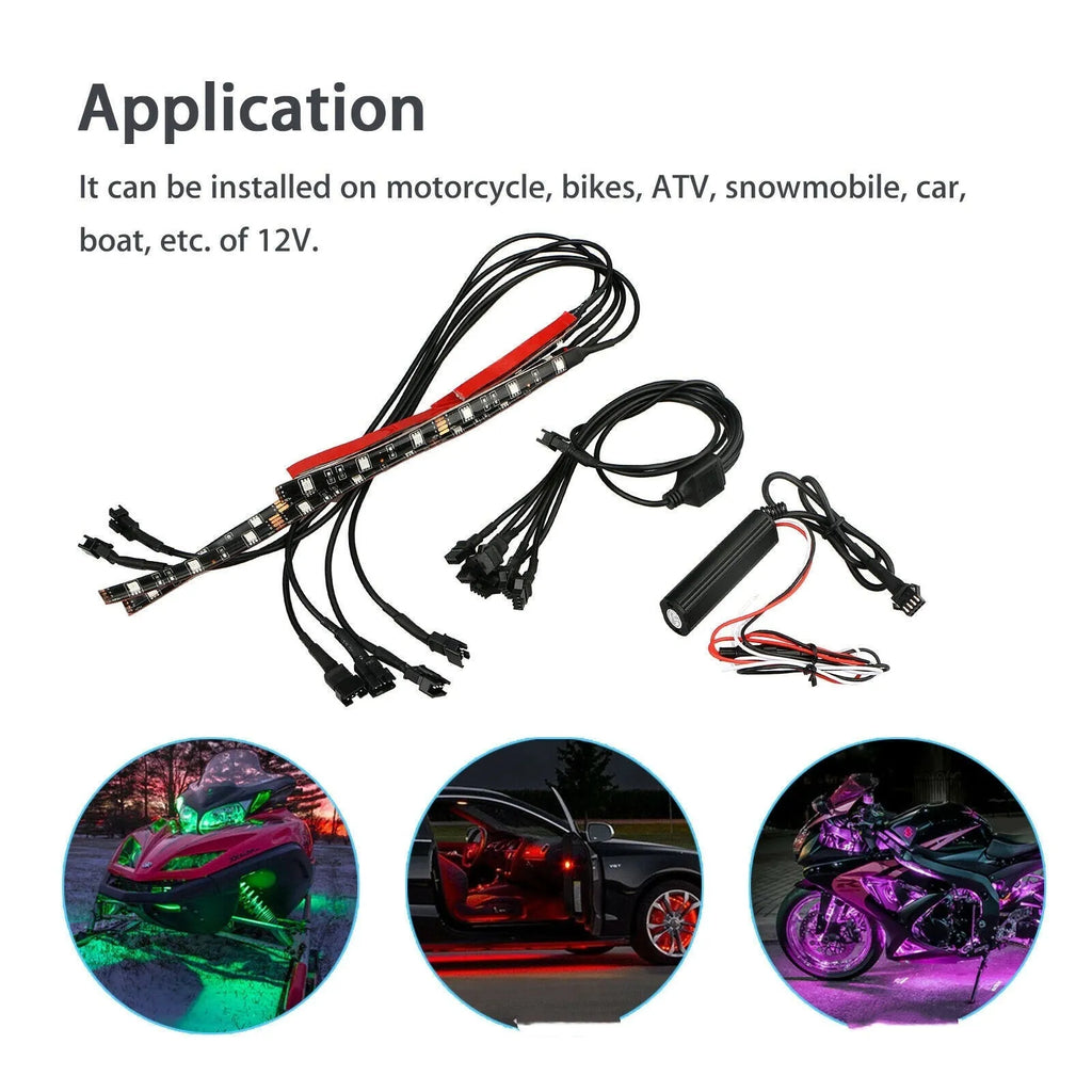 Black silicone RGB LED light bar with wireless remote control for vehicle atmosphere lighting