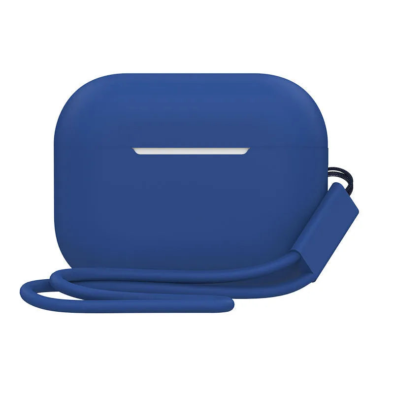 Silicone protective case cover for AirPods Pro 2 with attached lanyard, solid colour finish, 65x52x26mm