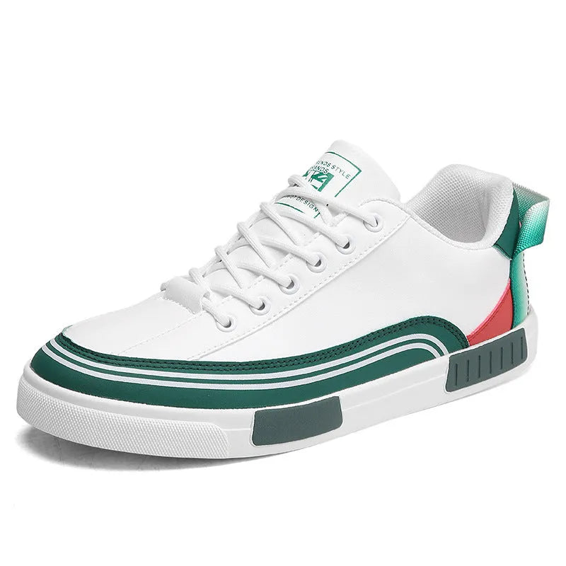 Men's casual canvas shoes with mesh panelling in beige and white with green colour options