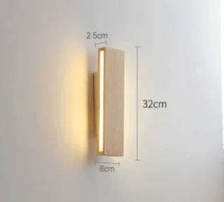Solid wood bedroom bedside LED wall lamp in Nordic Japanese style, 22cm size, warm light wooden finish