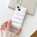 Plastic down jacket phone case for iPhone 15 series in black, shockproof TPU back cover