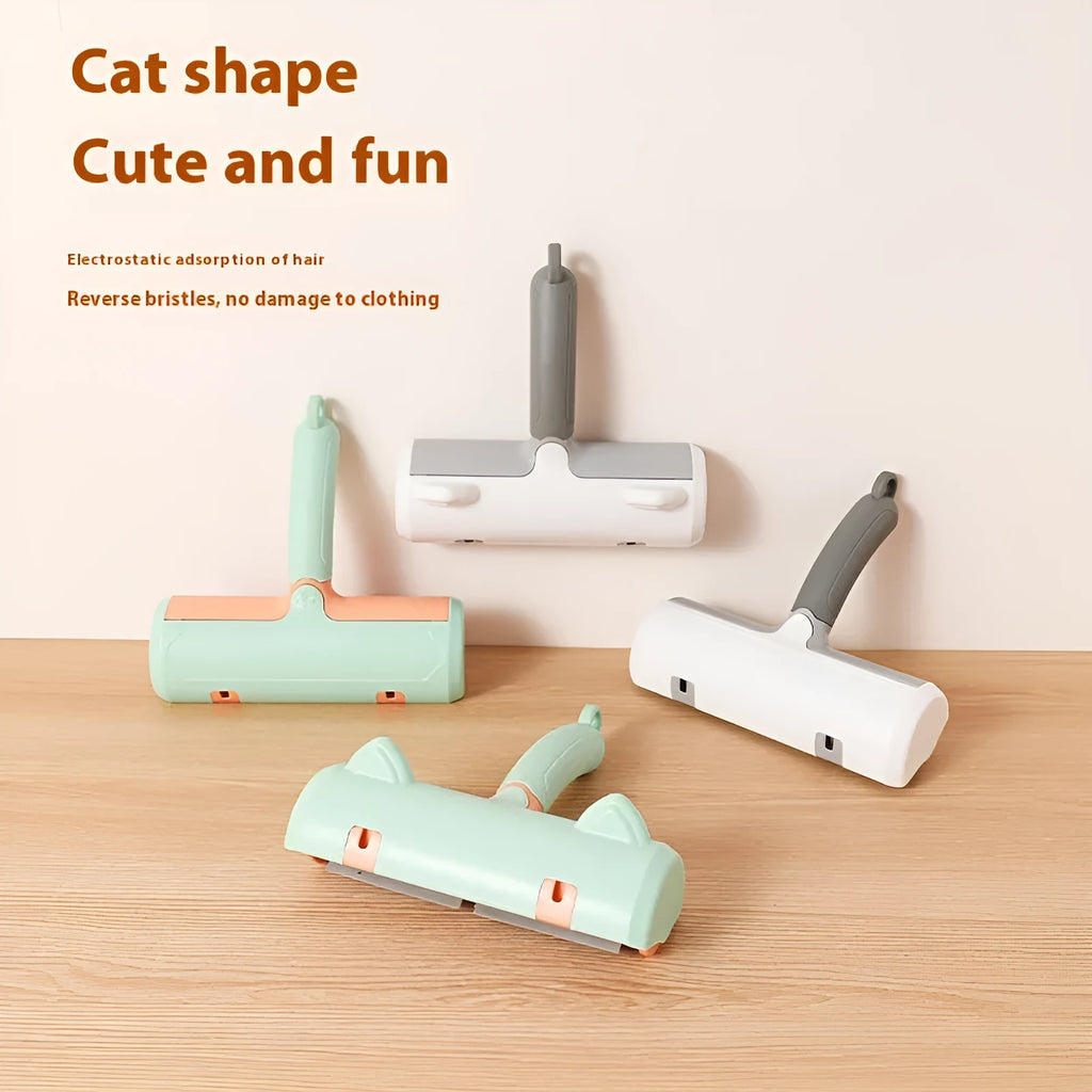 Mint green PP plastic cat hair removal brush with measurements 20x19.5x7cm showing brush head design