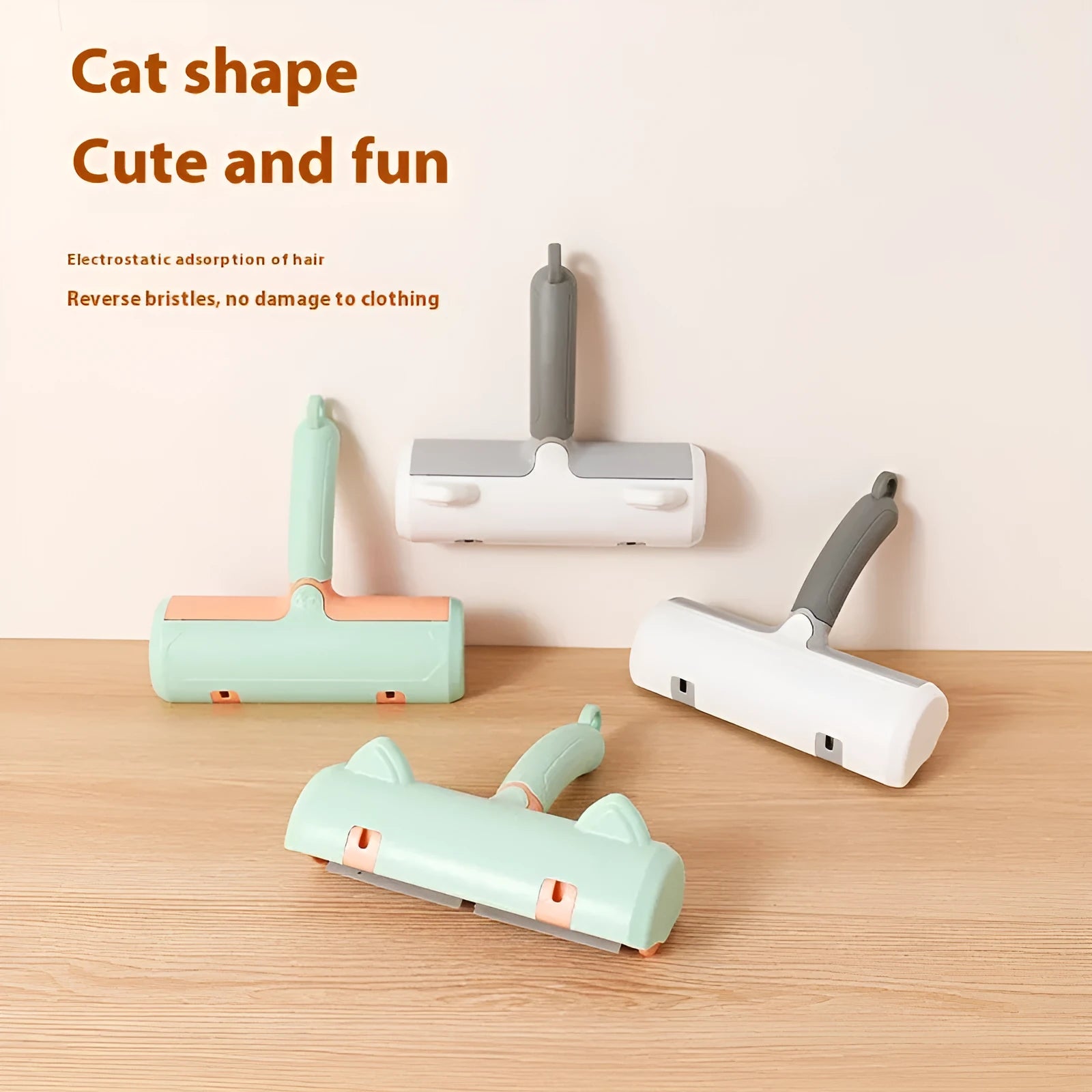 Mint green PP plastic cat hair removal brush with measurements 20x19.5x7cm showing brush head design