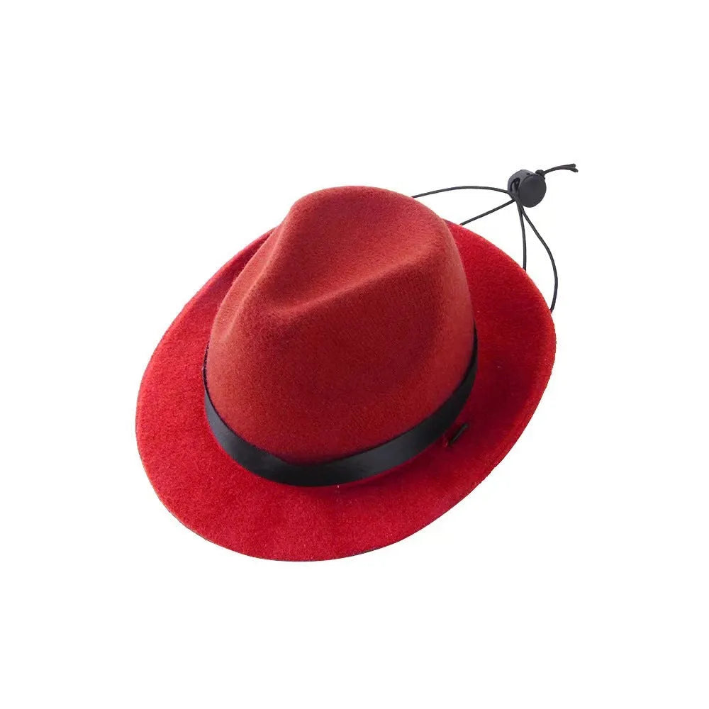 Mini pet sun-proof hat in pink colour with denim styling details showing 155cm diameter measurement
