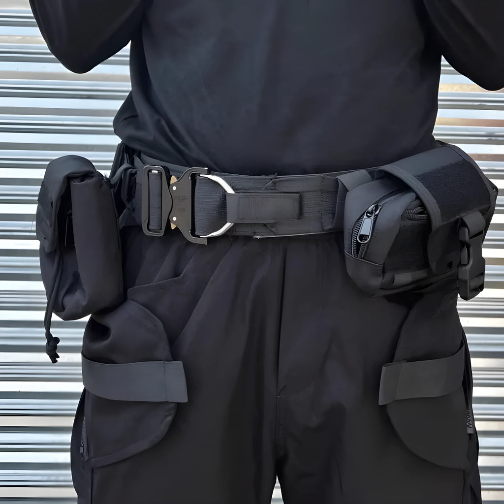 Black detachable multifunctional tactical belt with fabric and alloy buckle for men and women