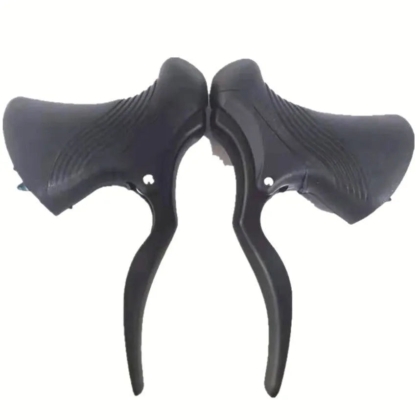 A pair of aluminium alloy road bicycle brake handles in black and black silver colour options.