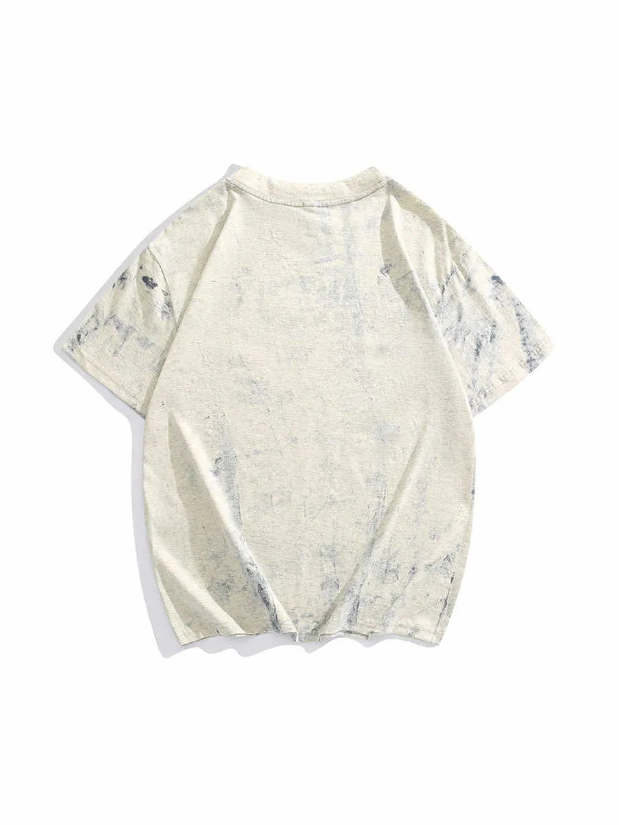 Grey tie dye printed t-shirt with short sleeves and round neck collar in loose fit