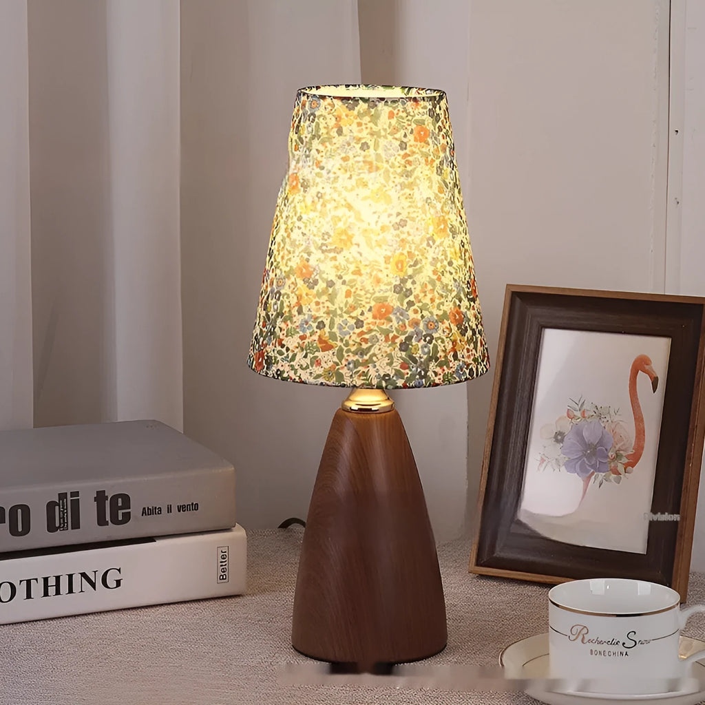 Nordic retro ceramic table lamp with pleated shade and remote control on bedside table