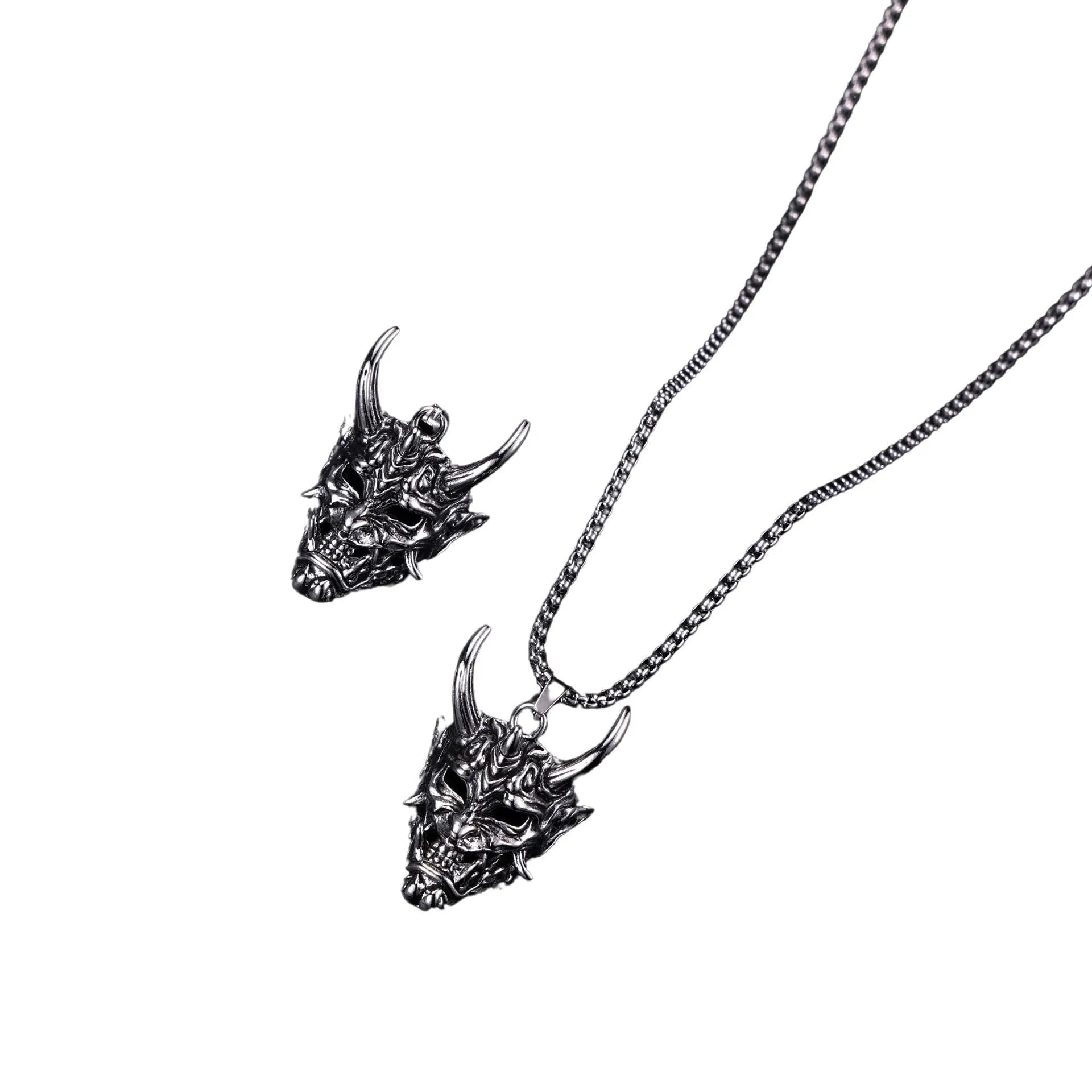 Men's vintage silver necklace with 40mm alloy pendant and electroplated finish