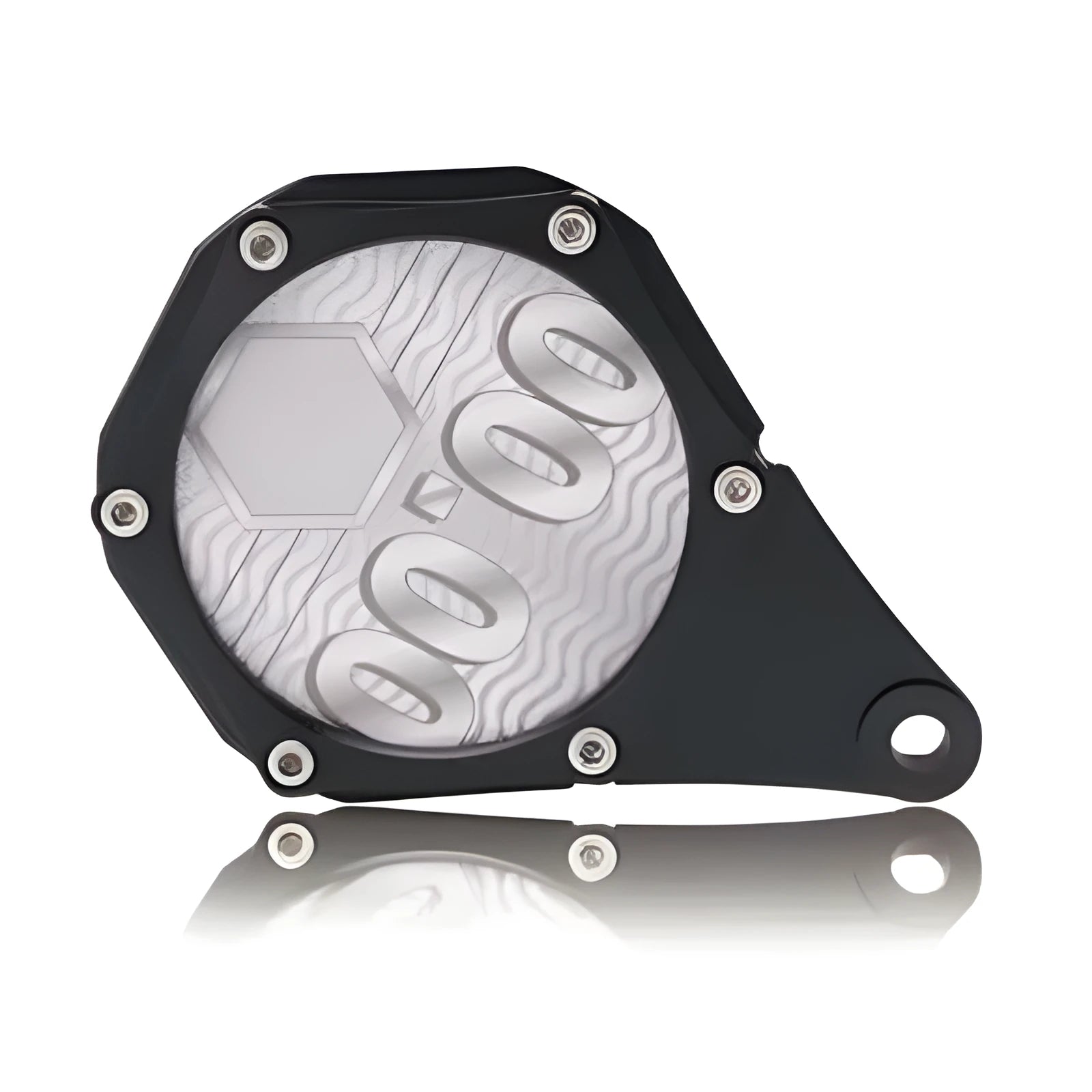 Black carbon fibre pattern motorcycle petrol cap cover seal with anti-theft six-corner screw.