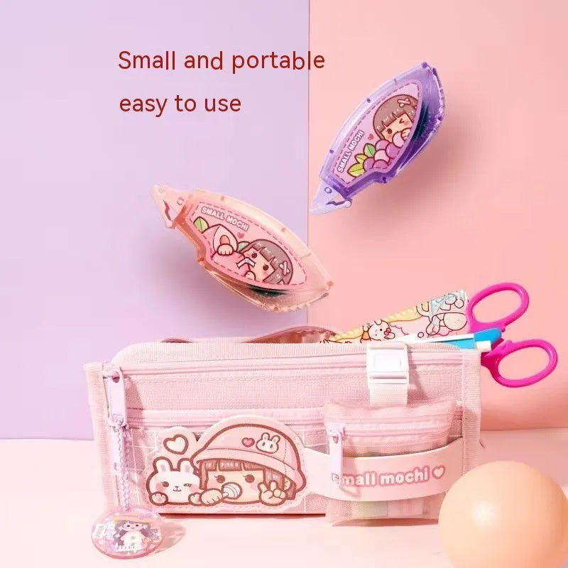 Cute plastic dotting glue in peach juice colour on a card, part of a five-colour traceless adhesive set.