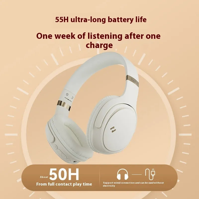 Wireless Bluetooth head-mounted gaming headphones in black or cream colour with over 8-hour battery.
