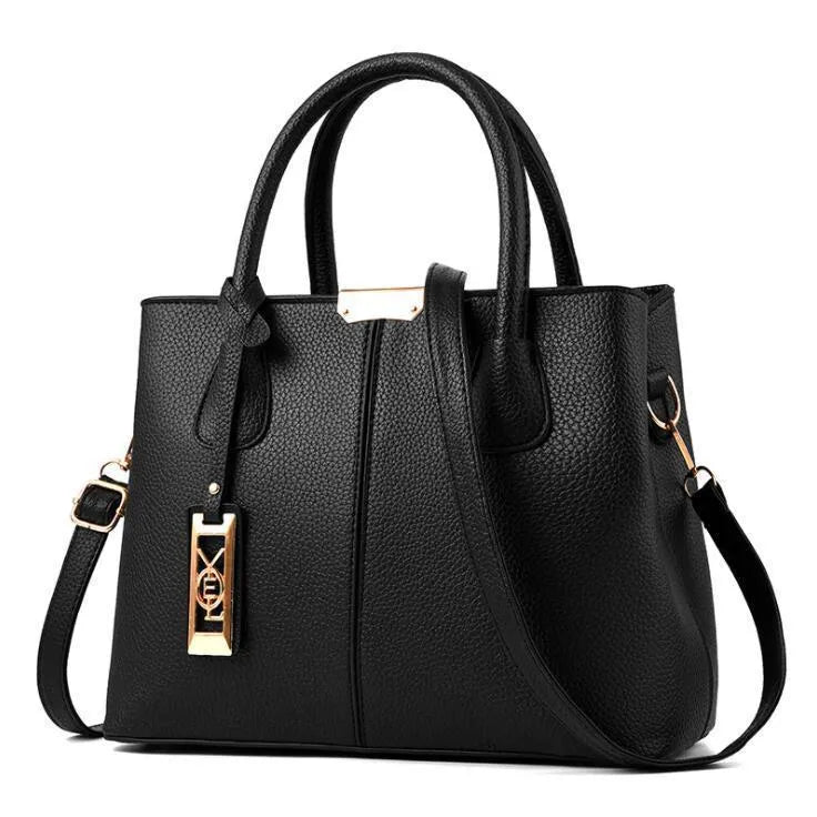 Women's large capacity PU leather shoulder bag in horizontal square tote design with leather strap