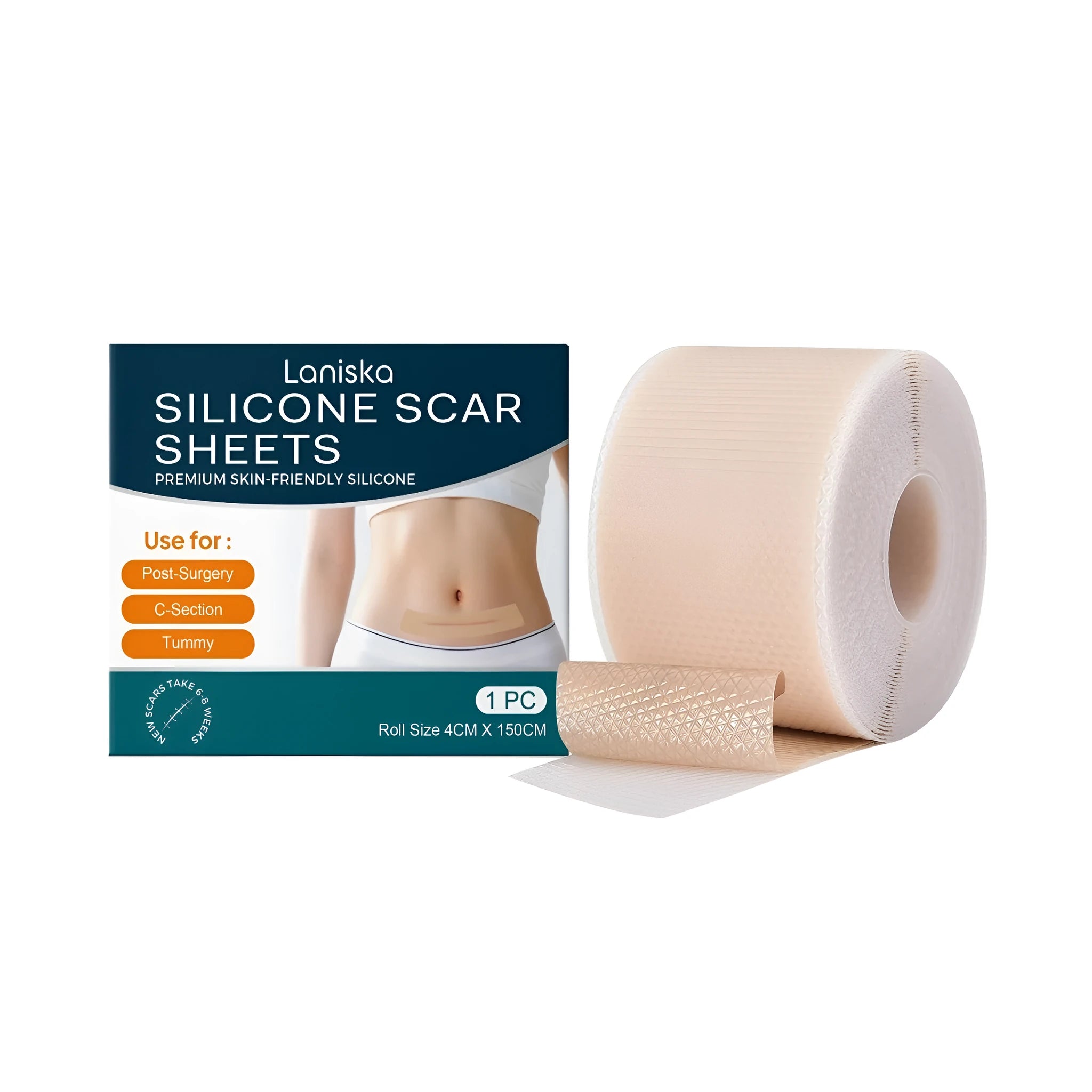 Single reusable silicone scar patch on a white background for scar reduction treatment