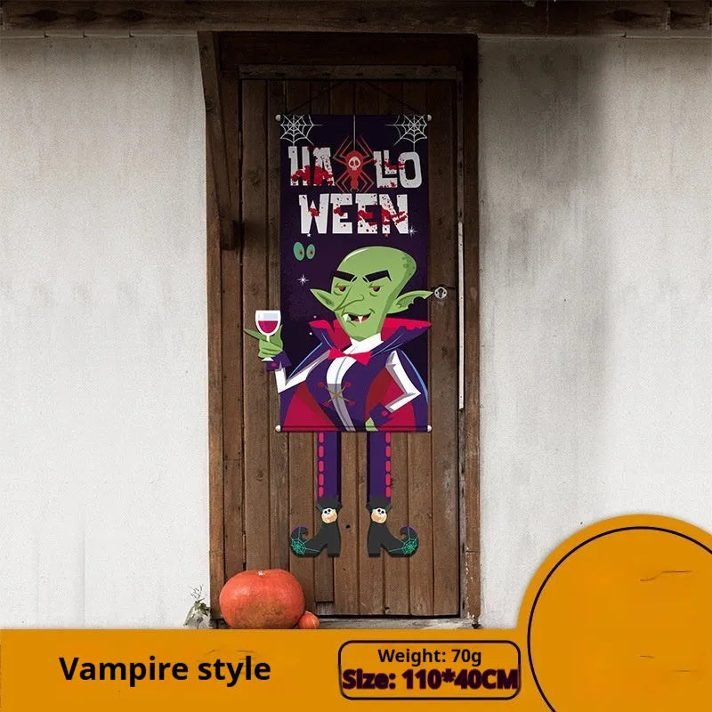 110×40cm cloth Halloween wall decoration with pumpkin print, includes three hanging hooks