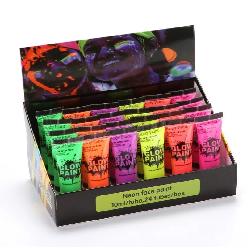 25ml squeezable tube of neon green face and body paint with a hose-style nozzle.
