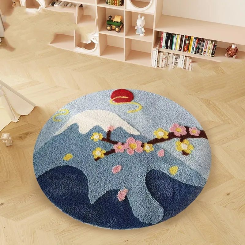 HAILANG round children's room carpet with cartoon blue snow mountain pattern, polyester, spray coast colour option